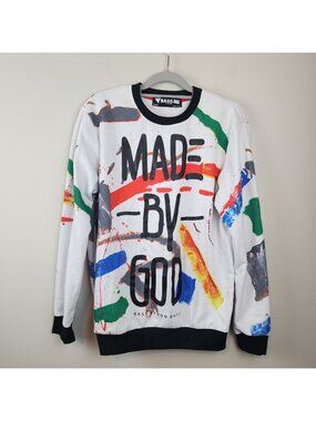Bass By Ron Bass Made By God Crewneck Sweatshirt Men Sz Medium Paint Splatter